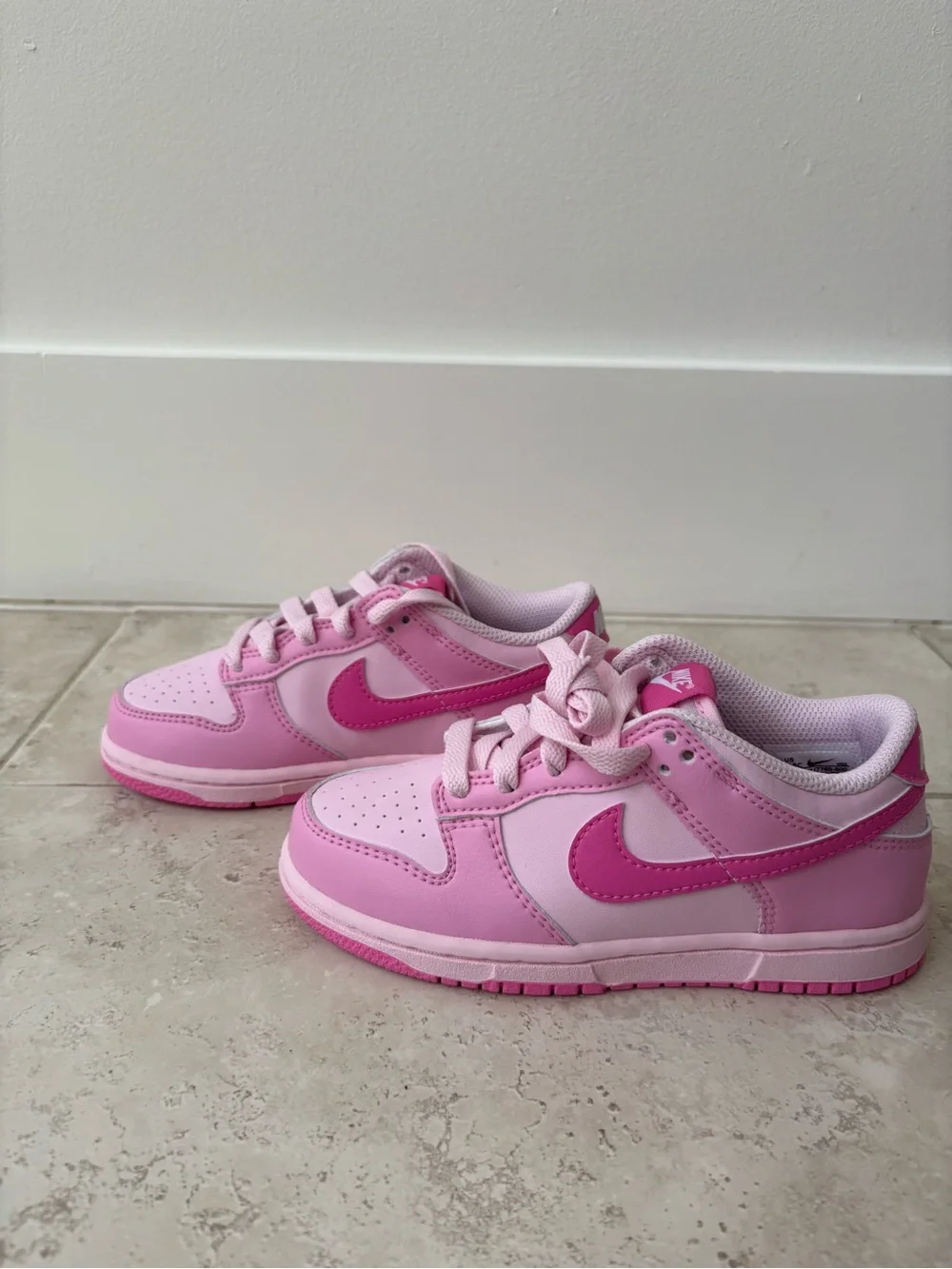 Nike Kids Pink Low-Top Sneakers with Hot Pink Swoosh